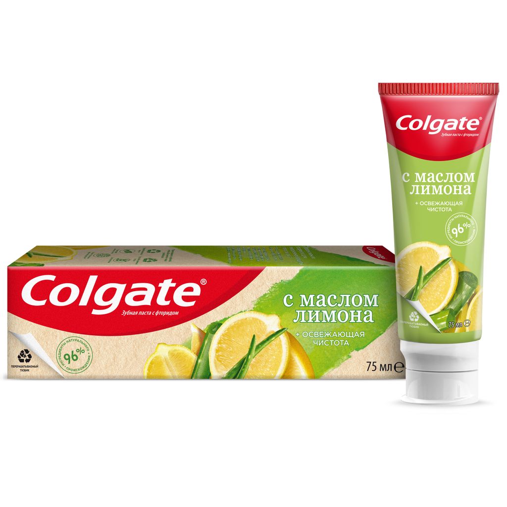 фото упаковки Colgate Naturals Освежающая чистота Зубная паста, с маслом лимона, 75 мл, 1 шт. фото упаковки Colgate Naturals Освежающая чистота Зубная паста
