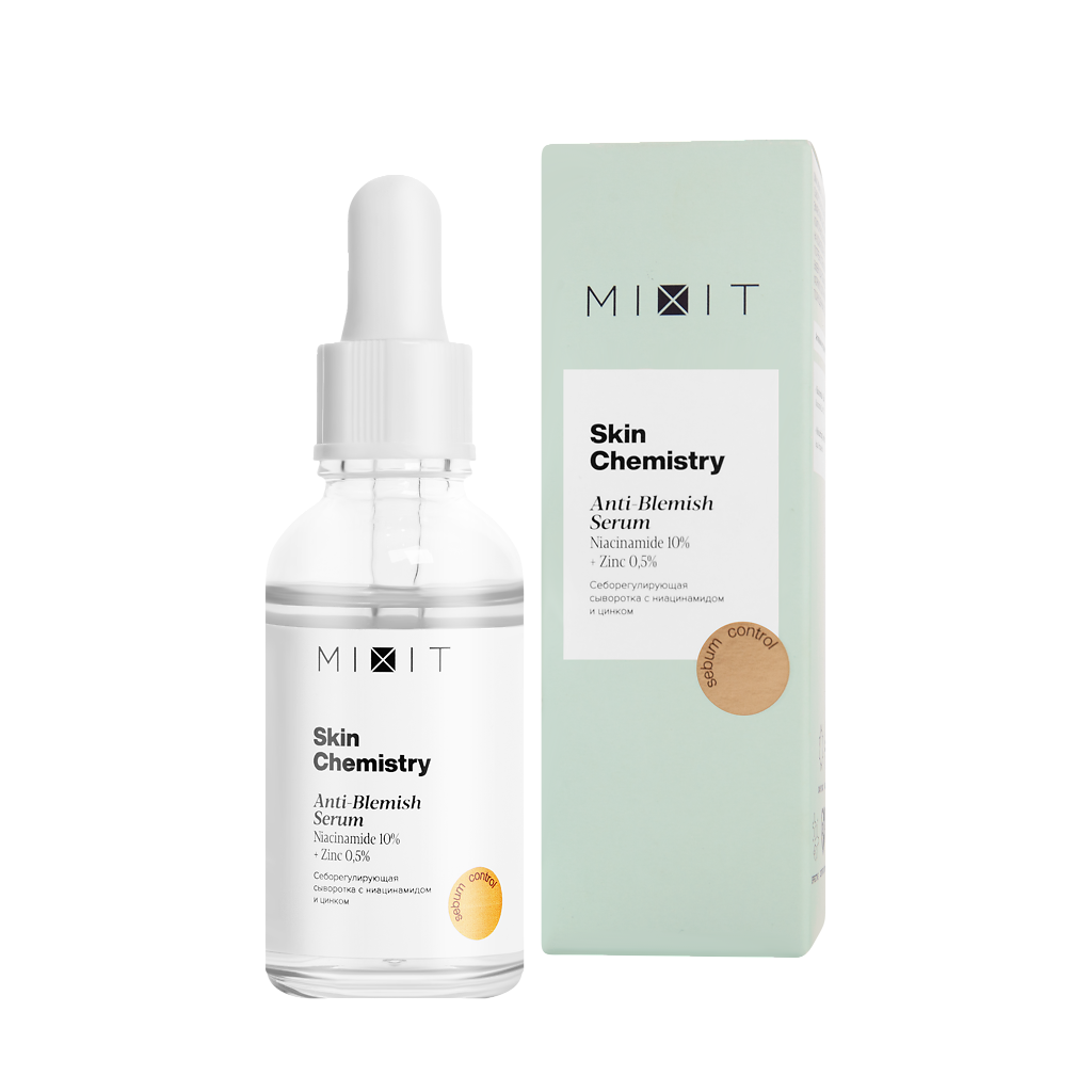 фото упаковки Mixit Skin Chemistry Себорегулирующая сыворотка, с ниацинамидом и цинком, 30 мл, 1 шт. фото упаковки Mixit Skin Chemistry Себорегулирующая сыворотка