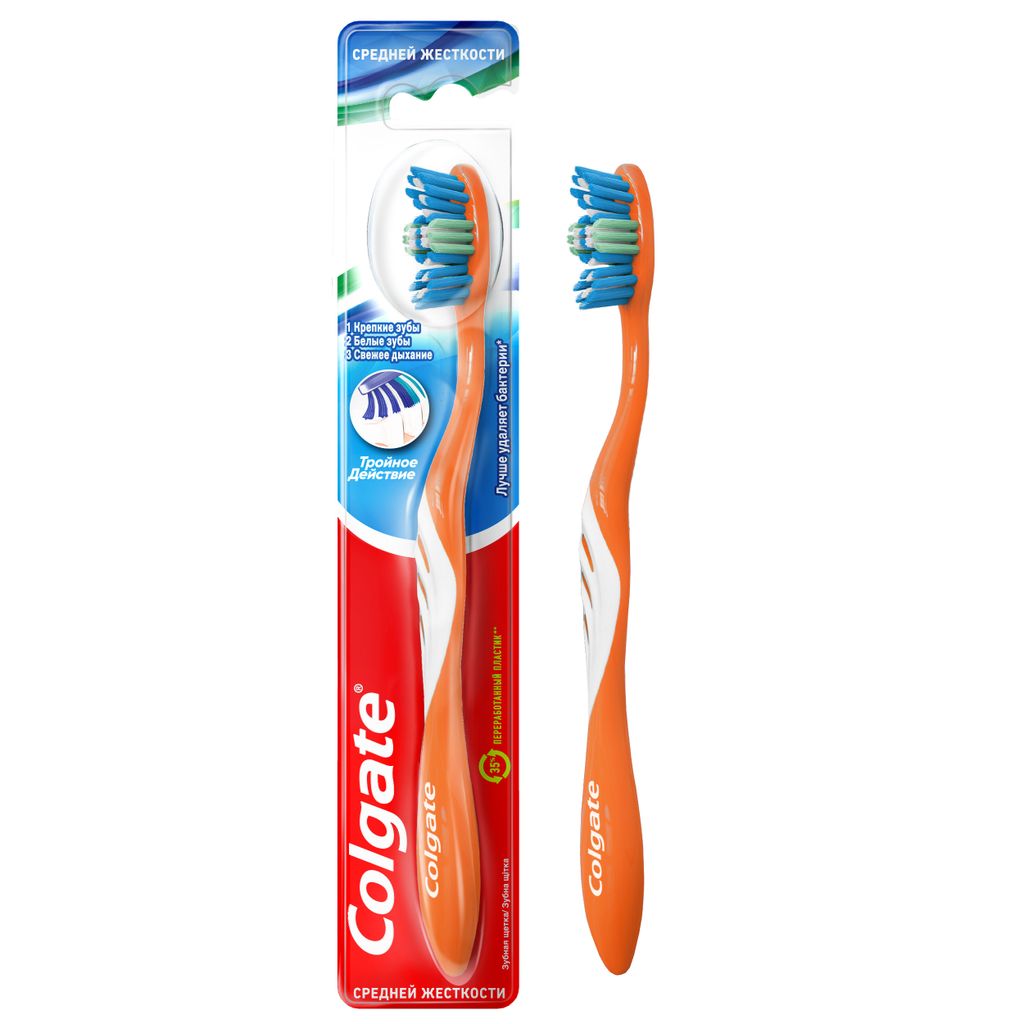 Colgate зубная щетка средняя Тройное действие, щетка зубная, 1 шт.