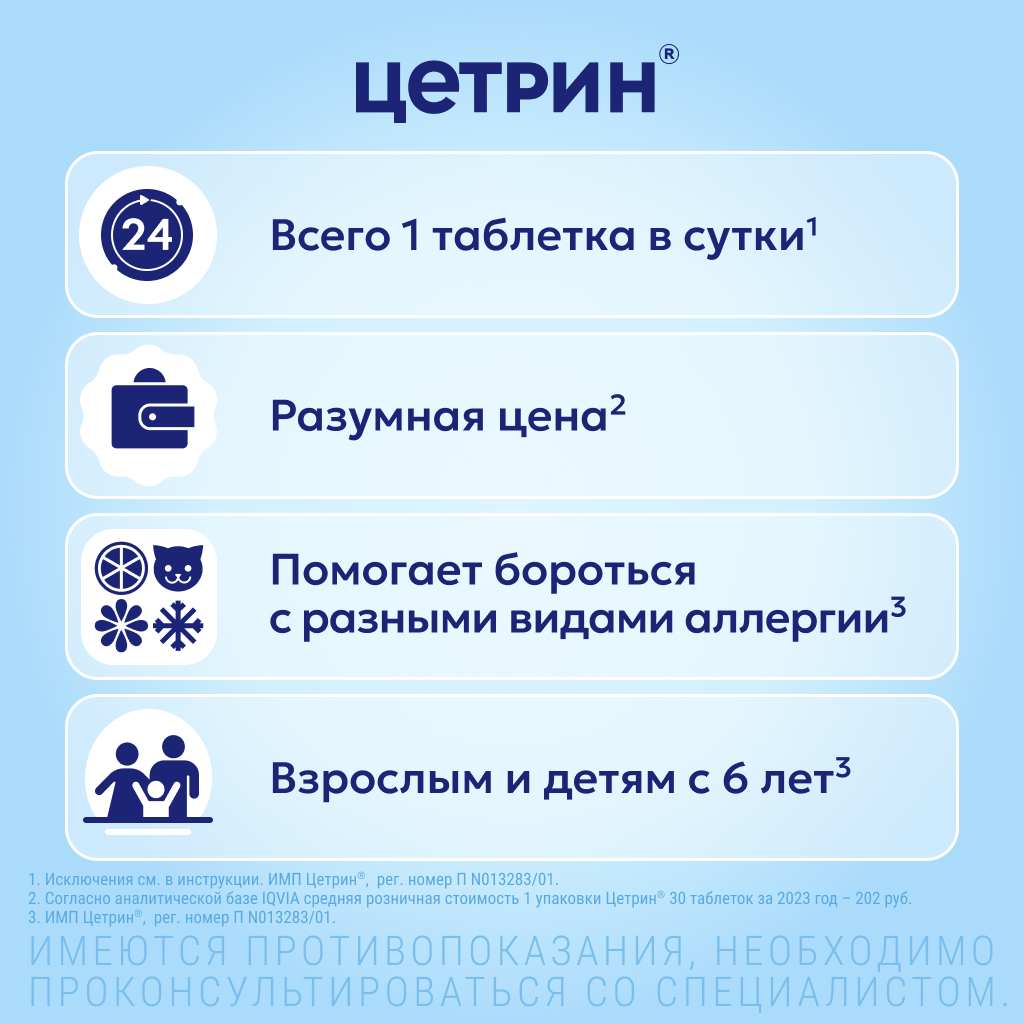 Цетрин, 10 мг, таблетки, покрытые пленочной оболочкой, 30 шт.