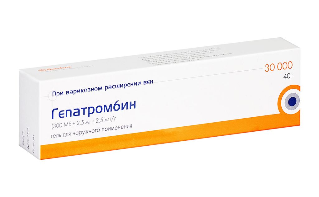 Гепатромбин, 300 МЕ+2.5 мг+2.5 мг/г, гель для наружного применения, 40 г, 1 шт.