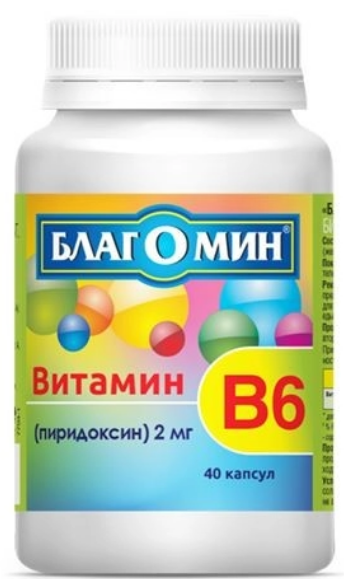Благомин Витамин В6 (пиридоксин), 2 мг, капсулы, 40 шт.
