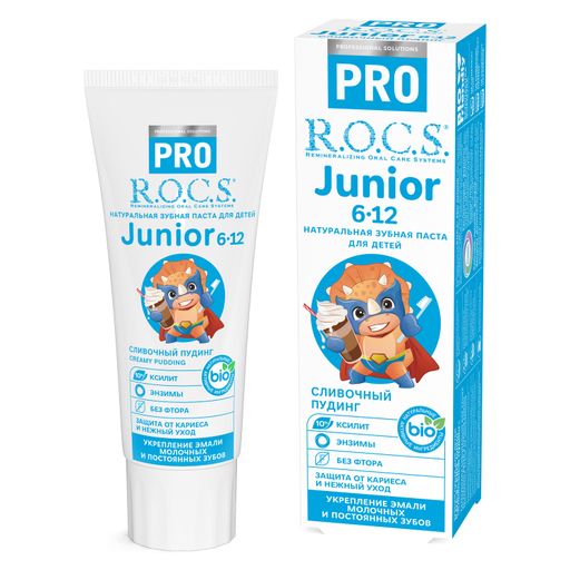 ROCS PRO Junior Зубная паста Сливочный пудинг, укрепление эмали зубов, паста зубная, 6-12 лет, 74 г, 1 шт.